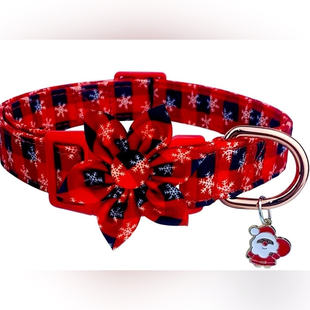 Snowflake Collar with Removable Floral Adjustable Christmas Dog Collar Medium